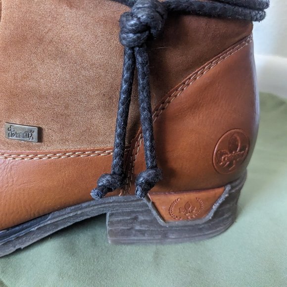 Rieker Fleece Lined Ankle Boots- Size 39- Cayenne Brown with Knitted Cuff - Picture 8 of 9